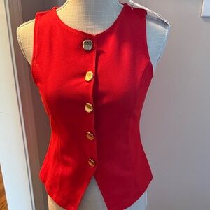NWT Zara Vibrant Red Sleeveless Blouse with Gold Buttons